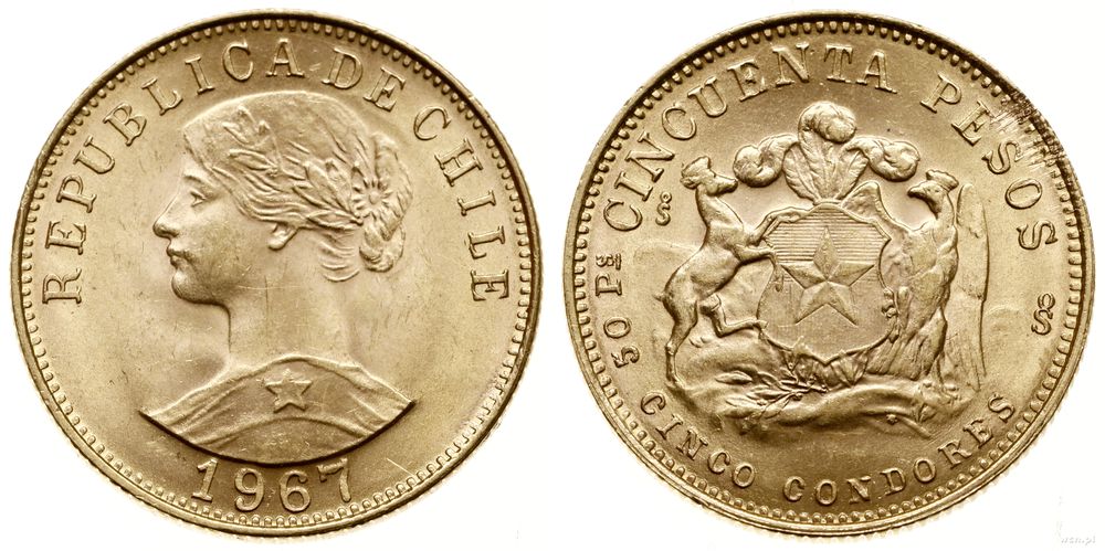 Chile, 50 peso = 5 condores, 1967
