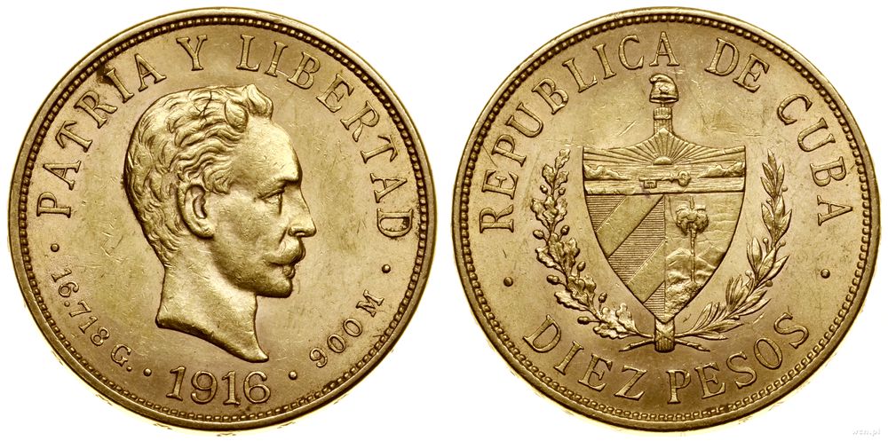 Kuba, 10 peso, 1916