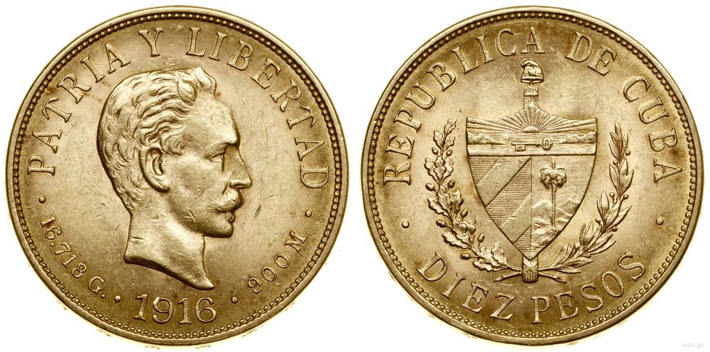 Kuba, 10 peso, 1916