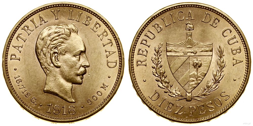 Kuba, 10 peso, 1916