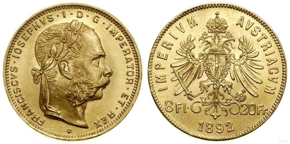 Austria, 8 florenów = 20 franków, 1892