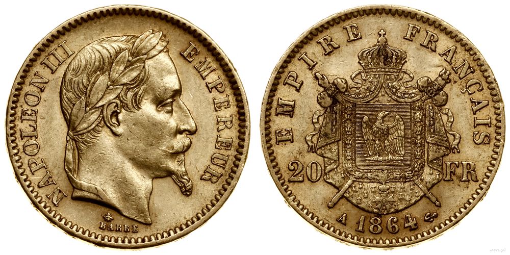 Francja, 20 franków, 1864 A
