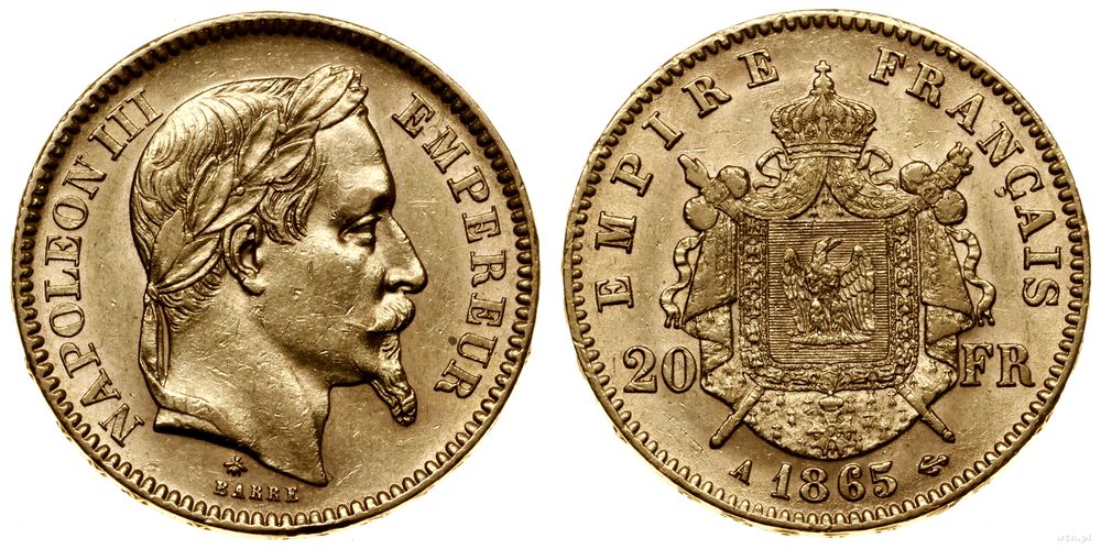 Francja, 20 franków, 1865 A
