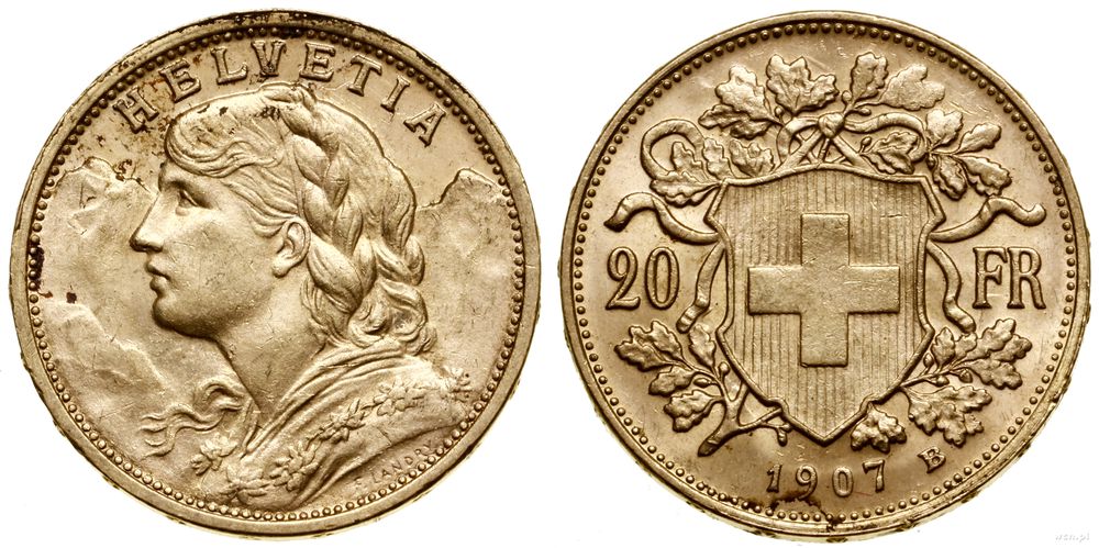 Szwajcaria, 20 franków, 1907 B