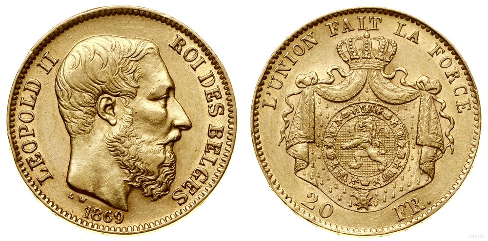 Belgia, 20 franków, 1869