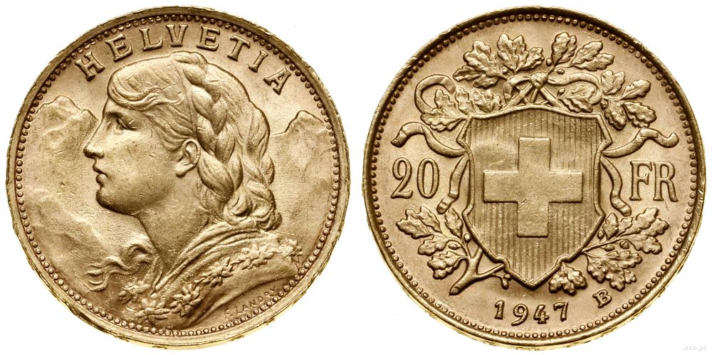 Szwajcaria, 20 franków, 1947 B