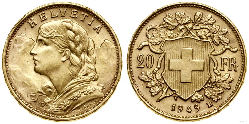 Szwajcaria, 20 franków, 1949 B