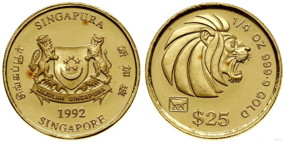 Singapur, 25 dolarów = 1/4 uncji, 1992