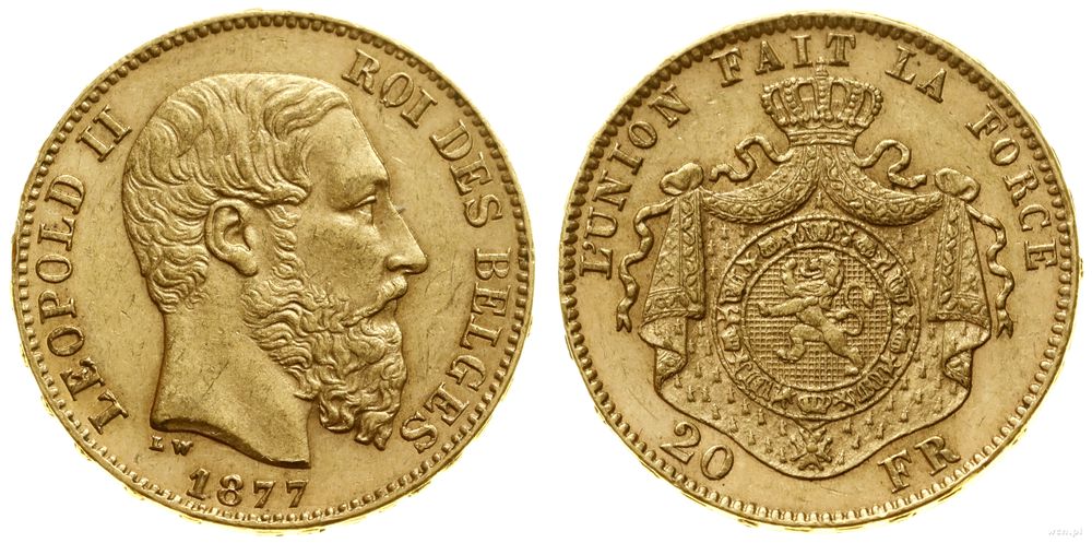 Belgia, 20 franków, 1877