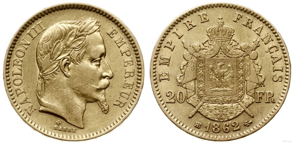 Francja, 20 franków, 1862 BB
