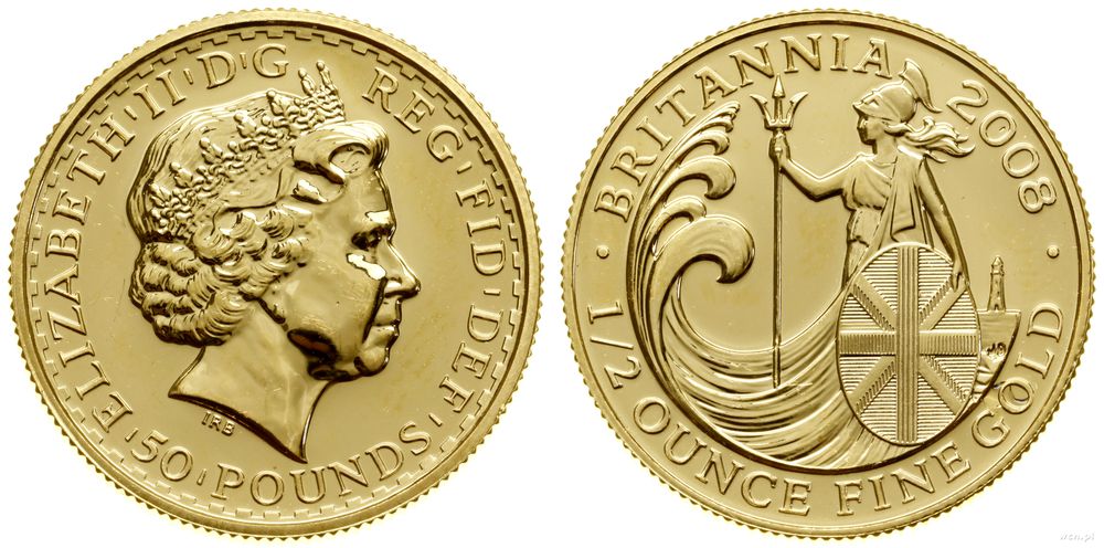 Wielka Brytania, 50 funtów = 1/2 uncji, 2008