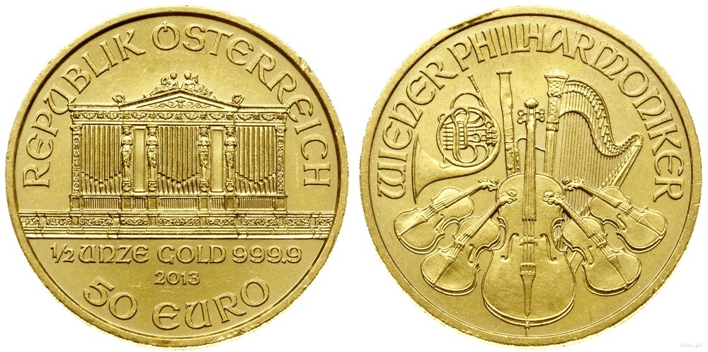 Austria, 50 euro = 1/2 uncji, 2013