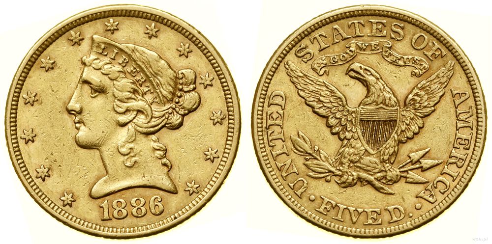 Stany Zjednoczone Ameryki (USA), 5 dolarów, 1886