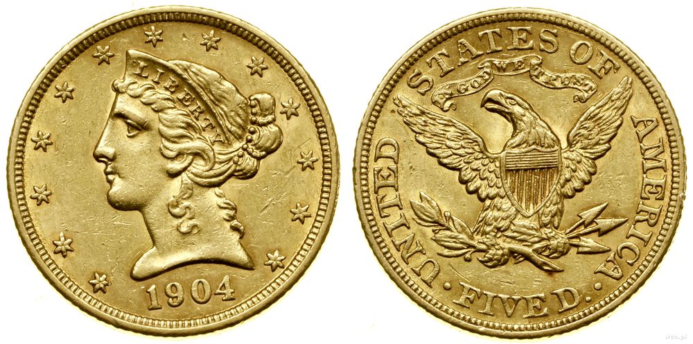 Stany Zjednoczone Ameryki (USA), 5 dolarów, 1904
