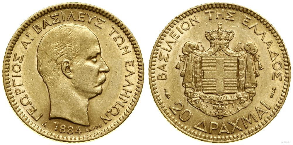Grecja, 20 drachm, 1884 A
