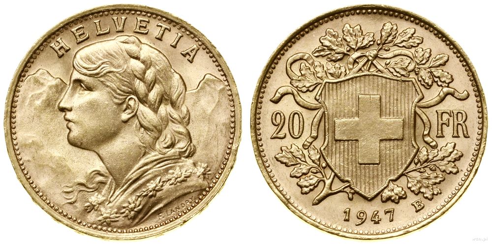 Szwajcaria, 20 franków, 1947 B