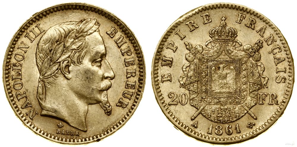 Francja, 20 franków, 1861 A