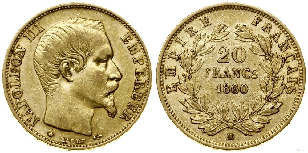 Francja, 20 franków, 1860 BB