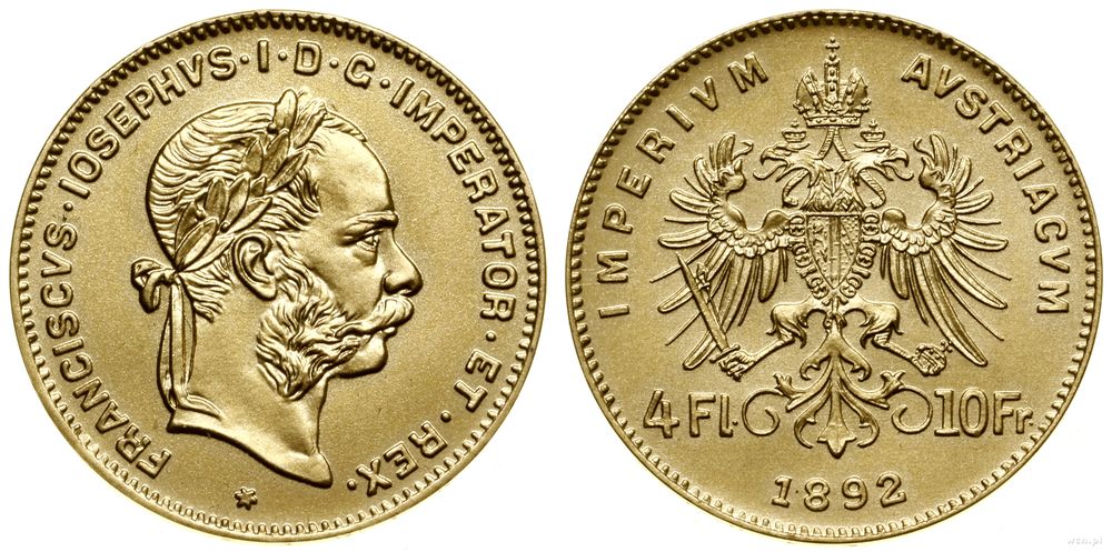 Austria, 4 floreny = 10 franków, 1892