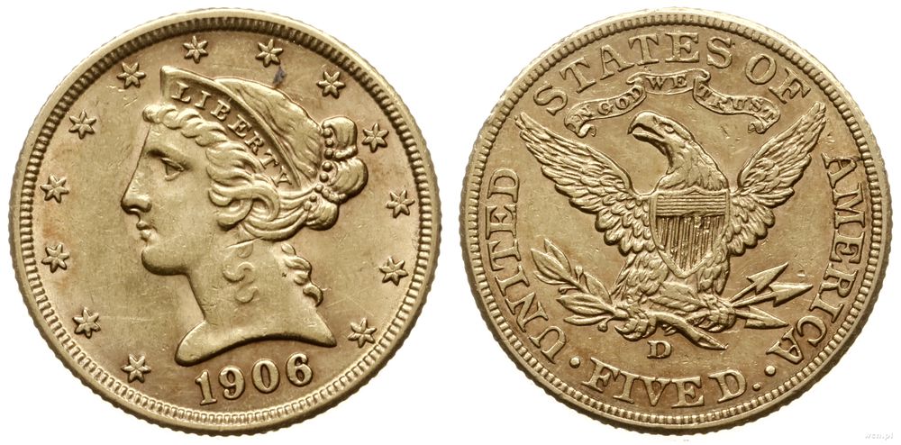 Stany Zjednoczone Ameryki (USA), 5 dolarów, 1906 D