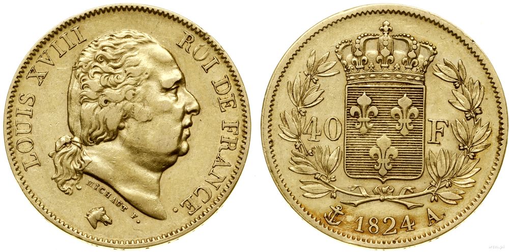 Francja, 40 franków, 1824 A