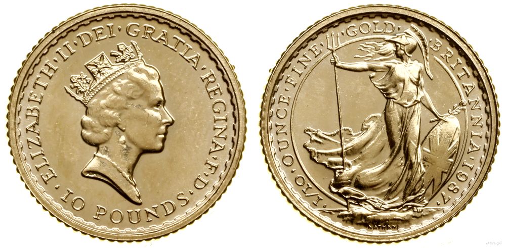 Wielka Brytania, 10 funtów = 1/10 uncji, 1987