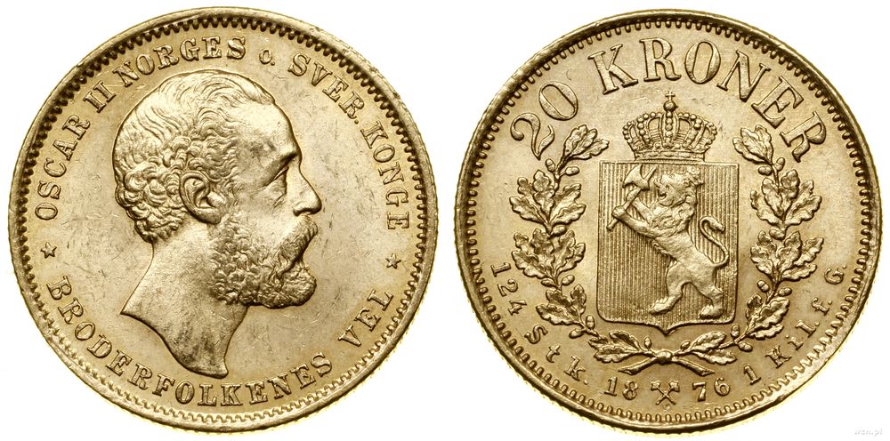 Norwegia, 20 koron, 1876