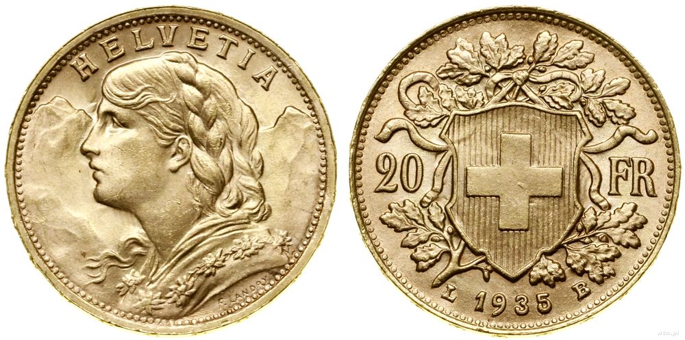 Szwajcaria, 20 franków, 1935 L-B