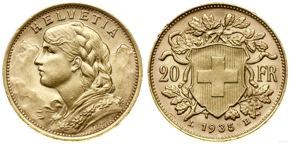 Szwajcaria, 20 franków, 1935 L-B