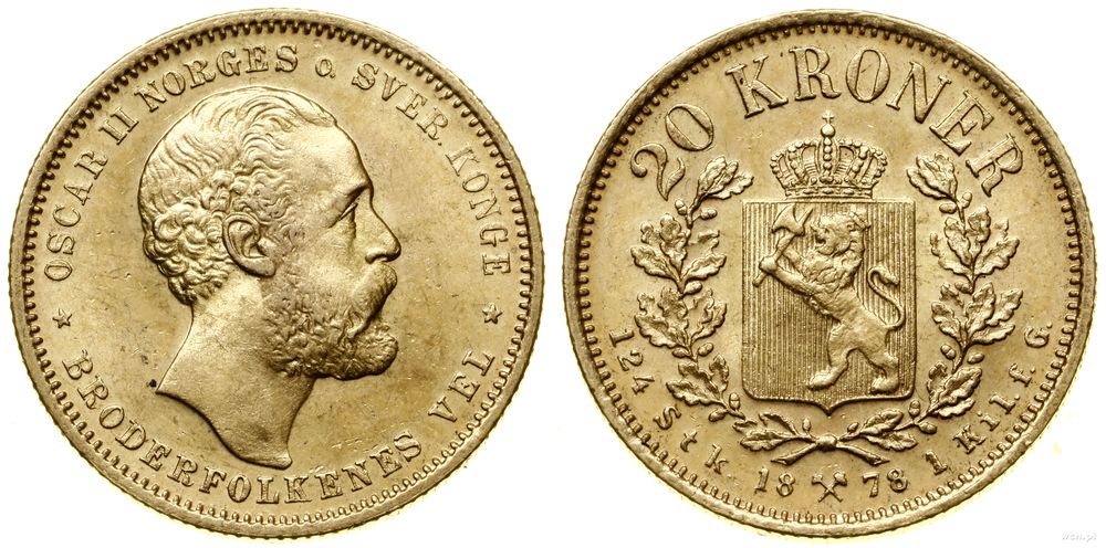 Norwegia, 20 koron, 1878