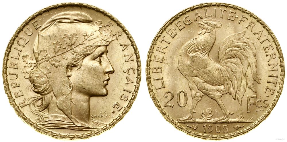 Francja, 20 franków, 1905