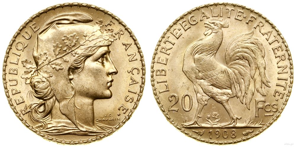 Francja, 20 franków, 1908