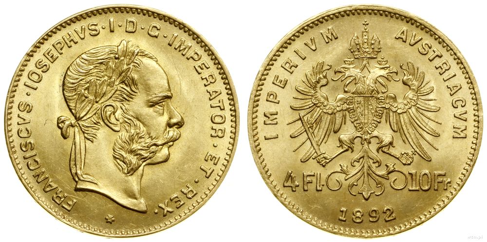 Austria, 4 floreny = 10 franków, 1892