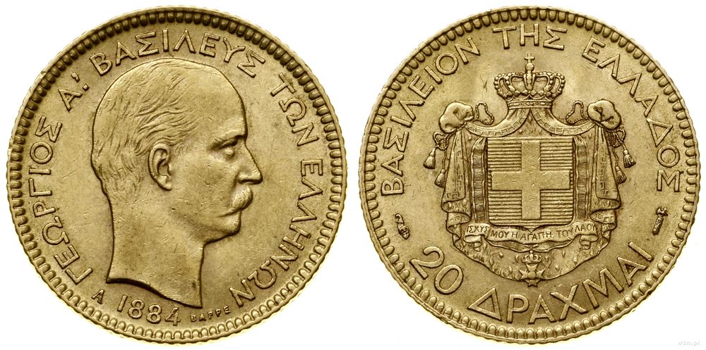 Grecja, 20 drachm, 1884