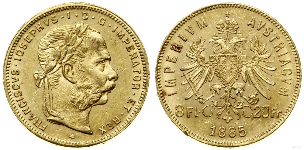 Austria, 8 florenów = 20 franków, 1885