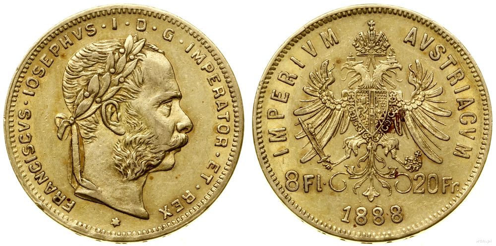 Austria, 8 florenów = 20 franków, 1888