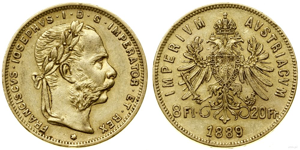 Austria, 8 florenów = 20 franków, 1889