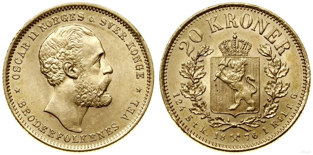 Norwegia, 20 koron, 1876