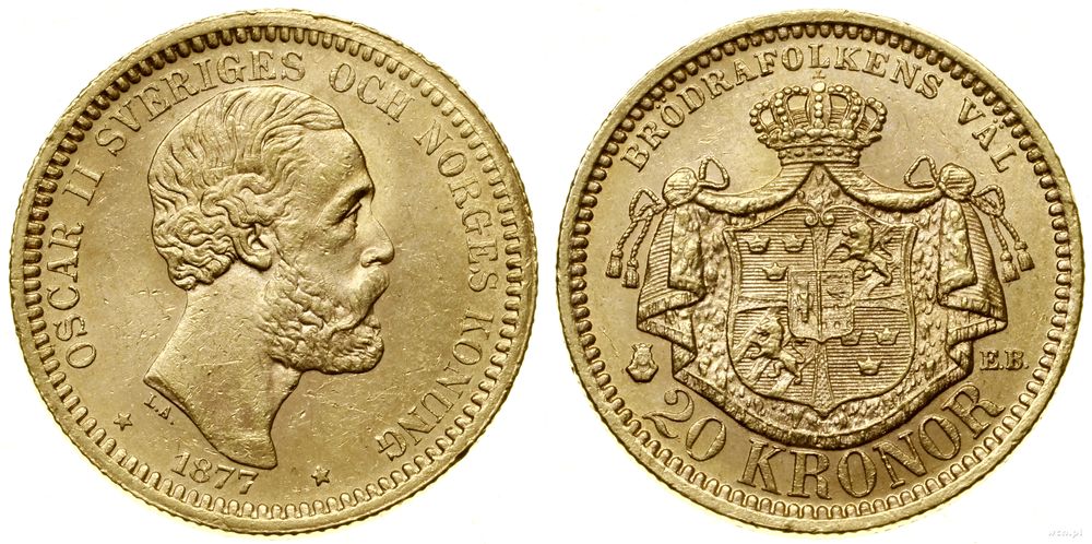 Szwecja, 20 koron, 1877 EB