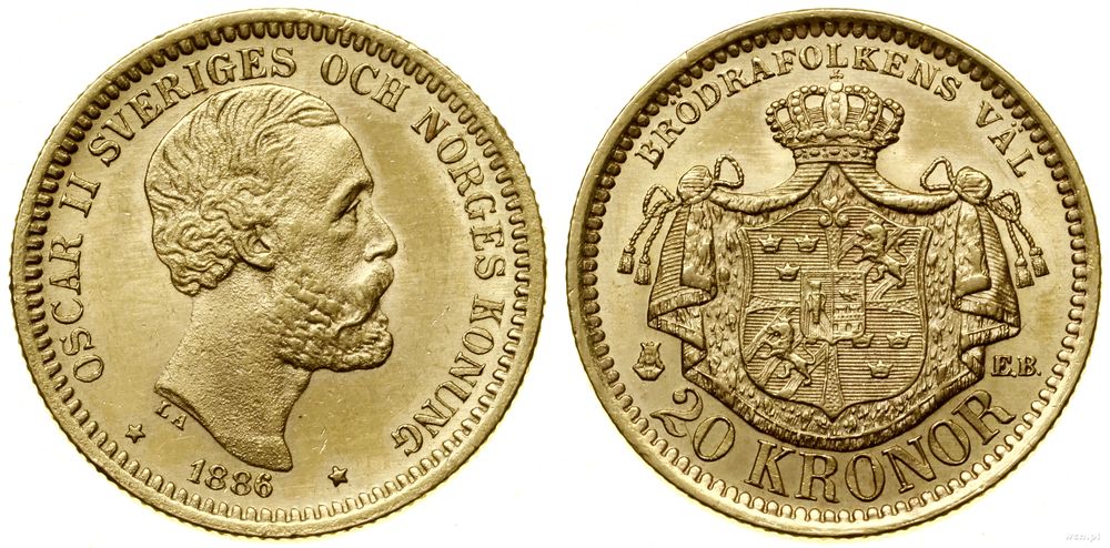 Szwecja, 20 koron, 1886 EB