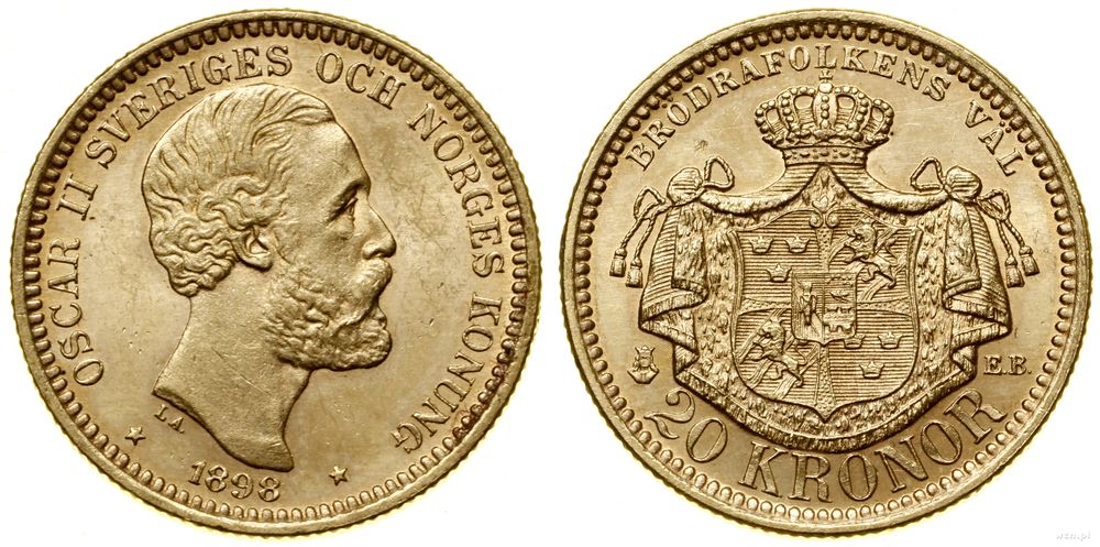 Szwecja, 20 koron, 1898 EB