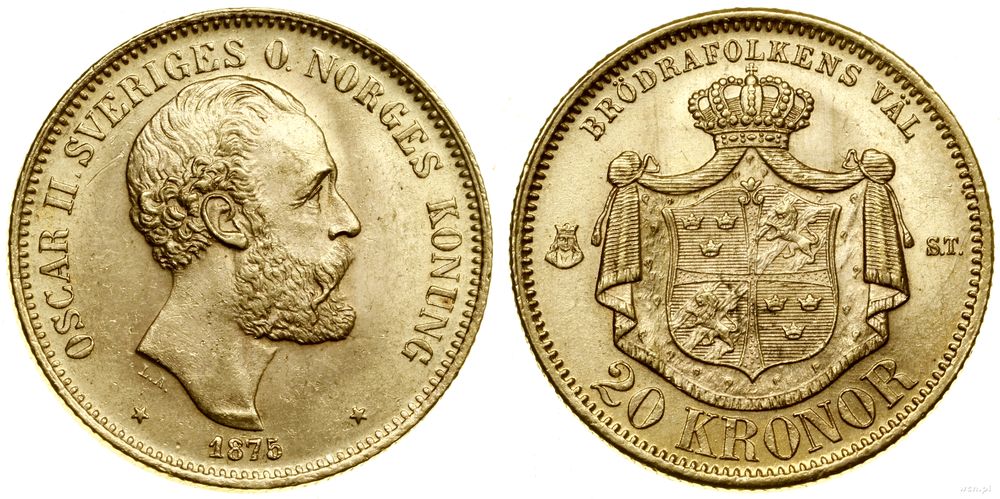 Szwecja, 20 koron, 1875 ST