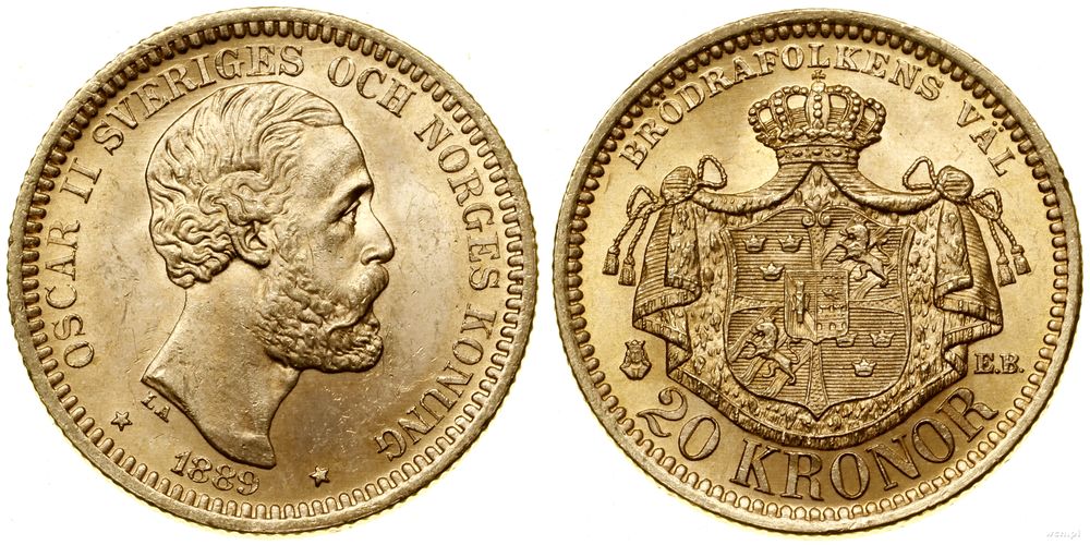 Szwecja, 20 koron, 1889 EB