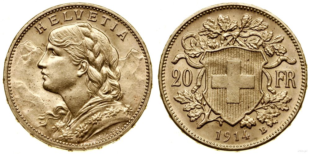 Szwajcaria, 20 franków, 1914 B