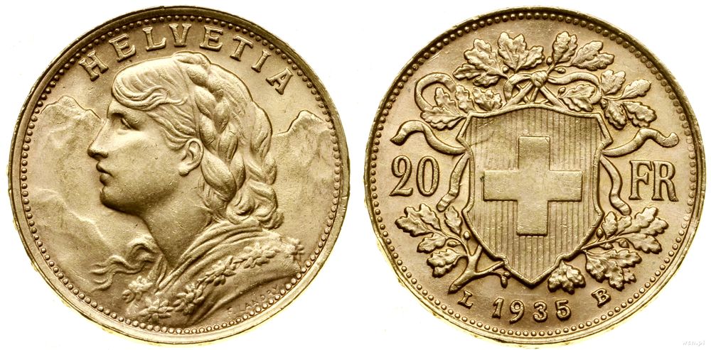 Szwajcaria, 20 franków, 1935 L-B