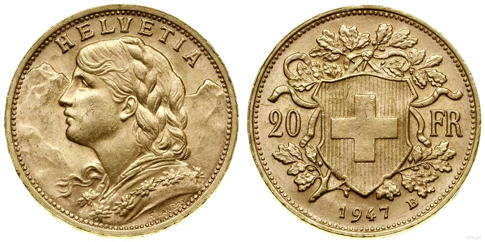 Szwajcaria, 20 franków, 1947 B