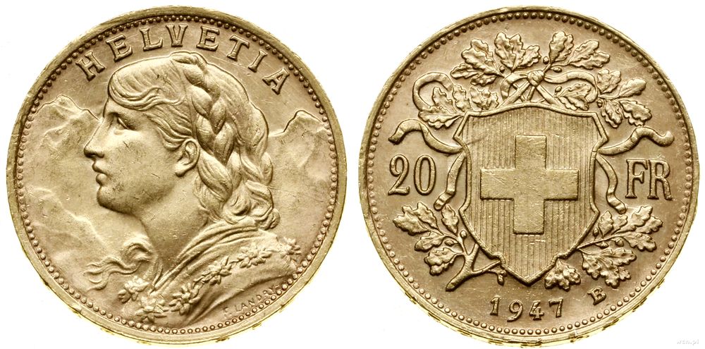 Szwajcaria, 20 franków, 1947 B