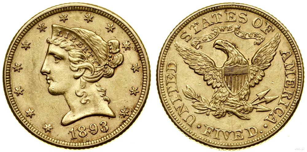 Stany Zjednoczone Ameryki (USA), 5 dolarów, 1893