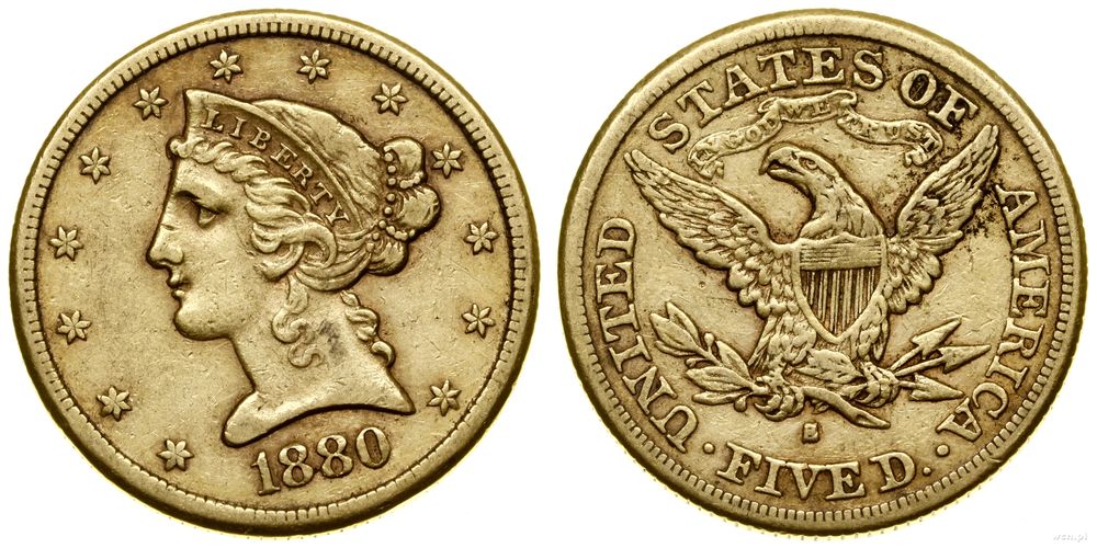 Stany Zjednoczone Ameryki (USA), 5 dolarów, 1880 S