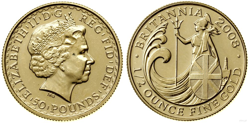 Wielka Brytania, 50 funtów = 1/2 uncji, 2008